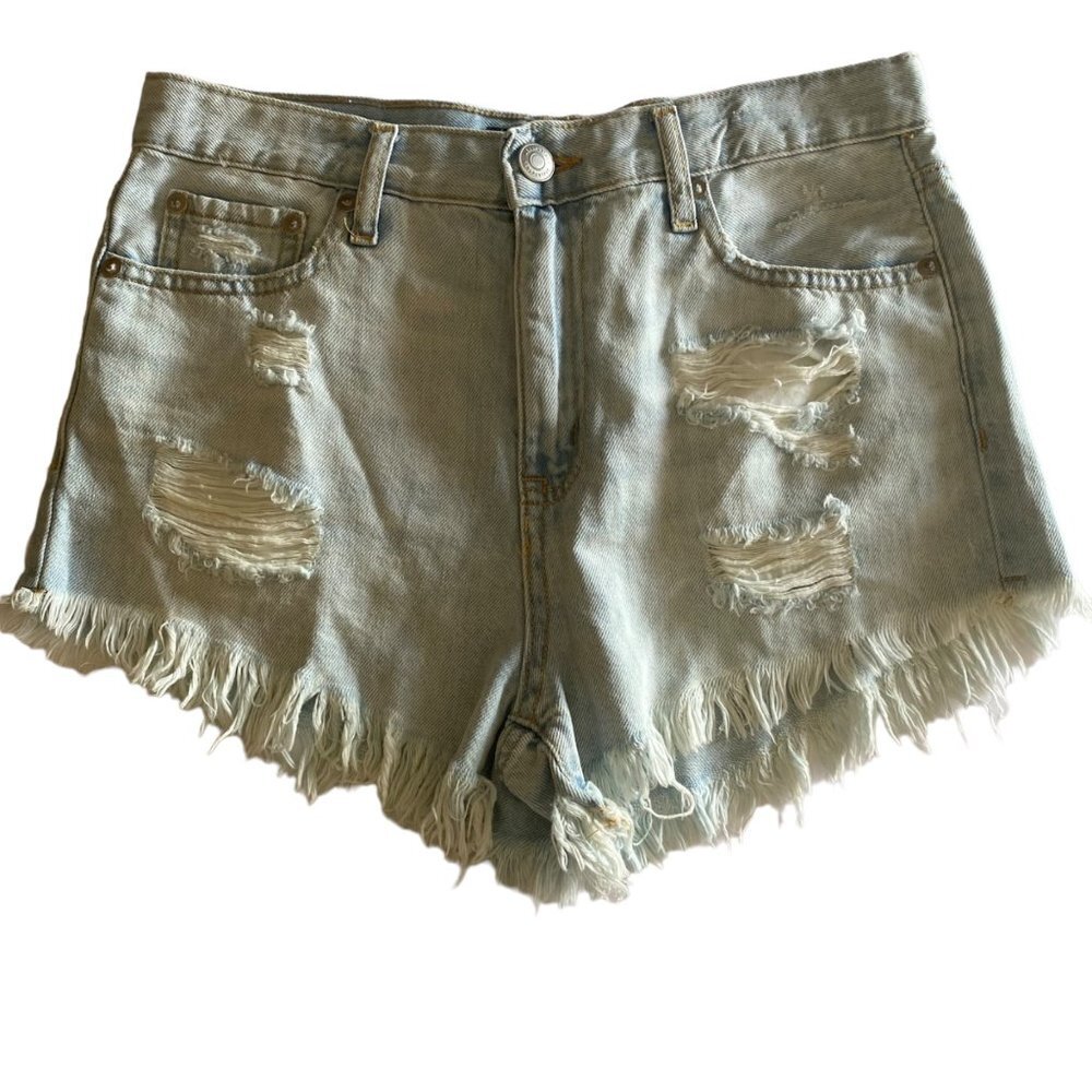 AERO Women Size 2 High Rise Shorty Distressed 100% Cotton‎ Denim Jean Shorts